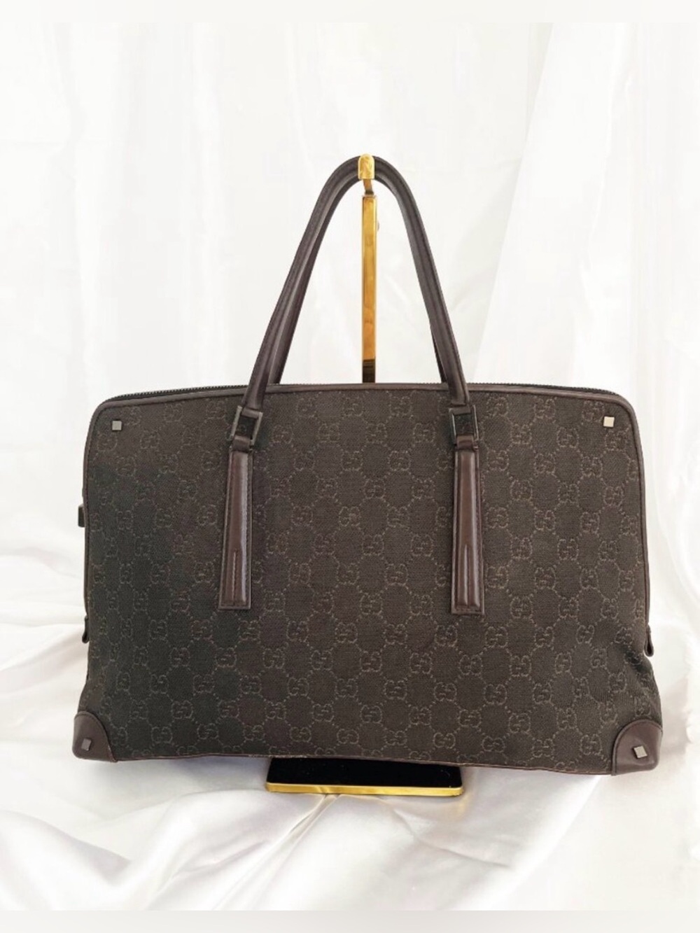 Final Price~GUCCI Vintage GG Monogram Canvas Tote Briefcase Top Handle Bag w/COA